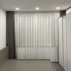 Rèm vải 2 lớp chống nắng giá rẻ, vải gấm bóng màu xám lông chuột