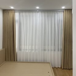 Rèm vải 2 lớp chống nắng giá rẻ, vải gấm bóng màu vàng đồng