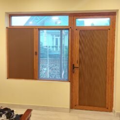 Rèm tổ ong kết hợp lưới chống muỗi hệ 30 khung màu gỗ