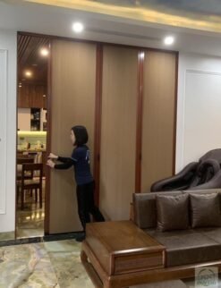 Vách ngăn tổ ong hệ xếp xích ghép cánh 45 mở 1 cánh khung vân gỗ